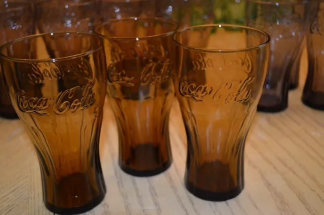Lot of 3 Vintage Coca-Cola Coke Brown Amber Tint Glass Cup Tumbler 6" Tall (I5)