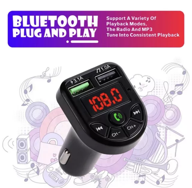 Transmetteur FM Bluetooth Sans Fil 5.0 MP3 Kit voiture Chargeur USB 3.1A TF/U