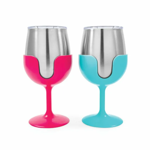 Camco 51915 Pink and Blue Stainless Steel Tumbler Set with Removable Fuchsia ...