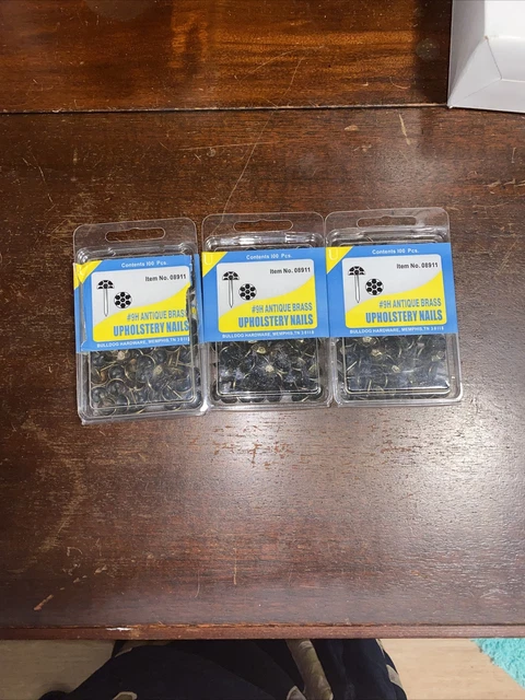 Lot of 3 boxes 100 Antique Brass Finish Decorative Upholstery Tacks Nails hammer