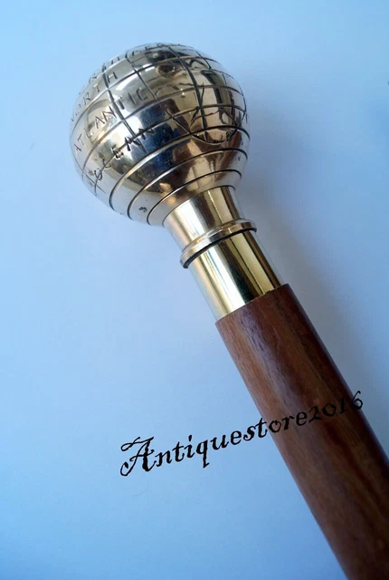 World Globe Handle Cane Head Walking Stick Collectables Designer Beautiful Item