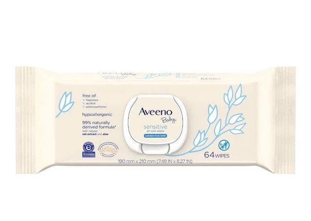 Aveeno Baby Sensitive All Over Wipes with Aloe & Natural Oat Extract for...