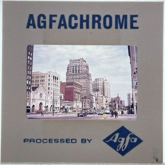 35mm Slide Vtg 1970 Detroit Michigan Downtown Buildings Cars Street Scene #3