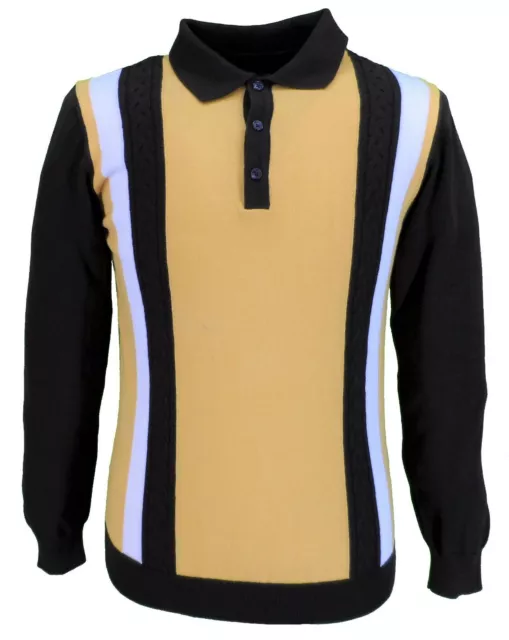 Ska & Soul Mens Brown Cable Front Striped Knitted Polo Shirt