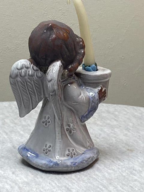 Brown Clay Girl Figurine Pottery Angel Wings Cherub Robe Brown/red Clay Vintage 2