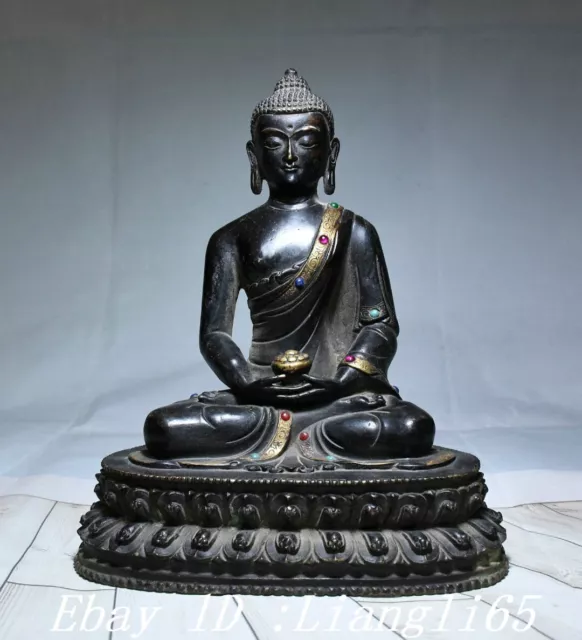 8.2" Alte Tibet Reine Bronze Gilt Shakyamuni Sakyamuni Amitabha Buddha Statue