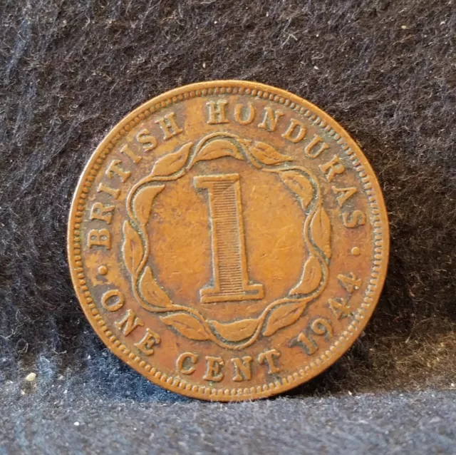 1944 British Honduras cent, George VI, scarce type and year, KM-21 (BH8)