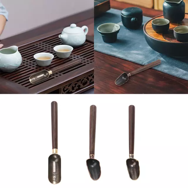 Chinese Kung Fu Tea Spoon Wood Handle Copper Tea Shovel Decor Retro Tea Scoop