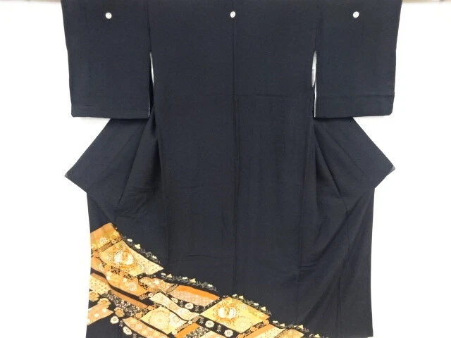41515# Japanese Kimono / Antique Tomesode / Embroidery / Flower & Bird Saras
