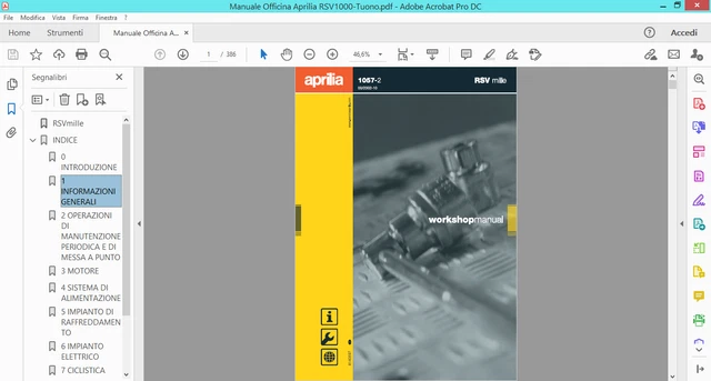 Manuale Officina Aprilia RSV1000 Tuono 2002 Service Manual 386 Pagine ITA PDF