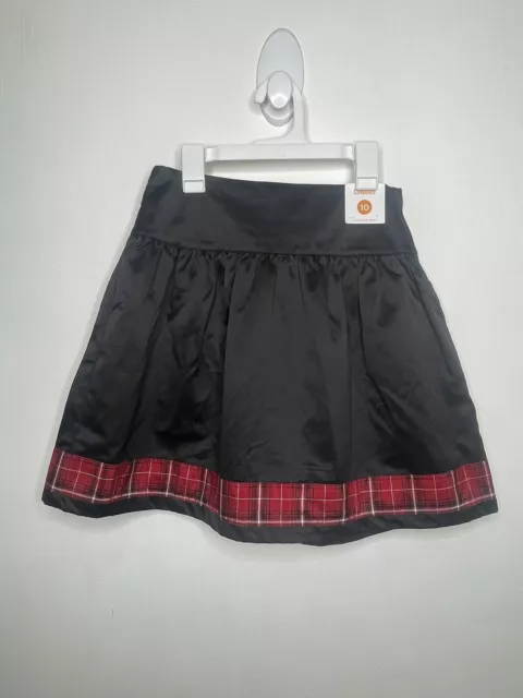 Gymboree Taffeta Skirt Girls Size 10 Black Plaid Trim Adjustable Waist
