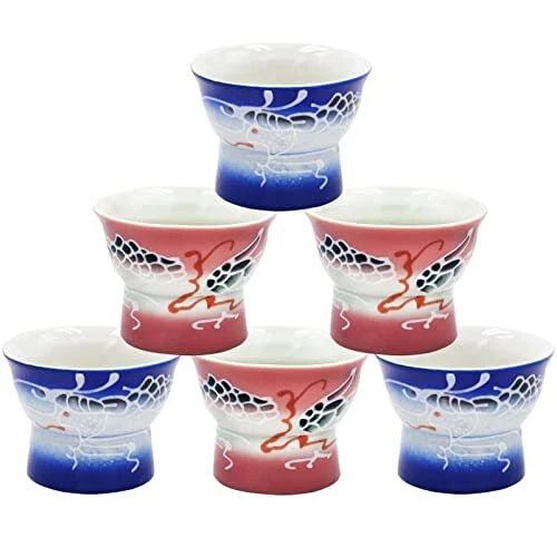 Drinking Glasses Set of 6 Short Japanese Tea Cup Ceramics Sake Cups Set for P...