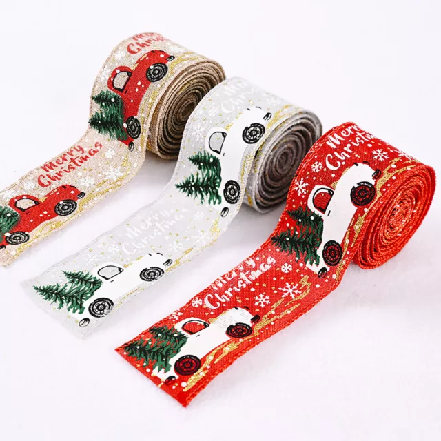 Christmas Ribbon Diy Crafts Decorative Holiday Faux Linen Wired Ribbon 3 Colors