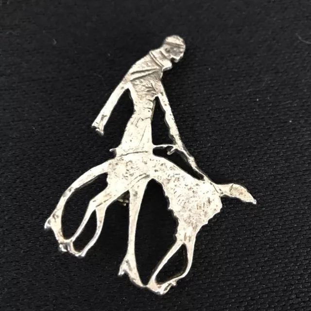 Vintage Vogue magazine Art Deco lady walking her dog brooch silver plate