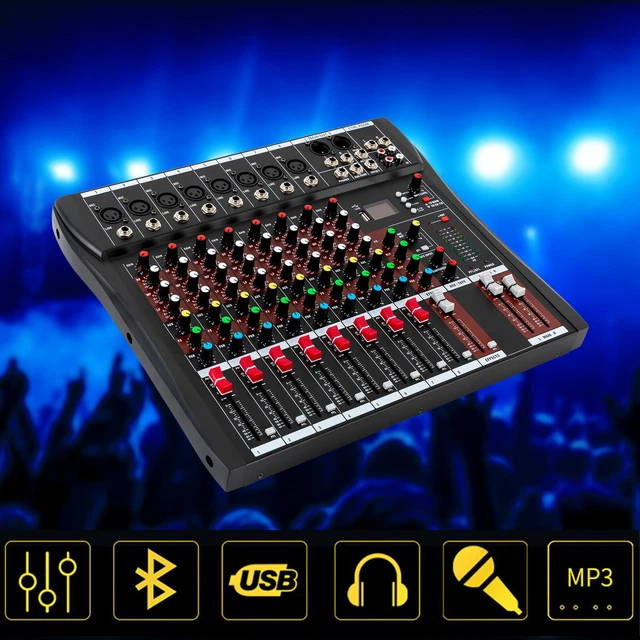 USA! 8 Channel Audio Mixer USB Mixing Console Bluetooth for Karaoke Live Podcast