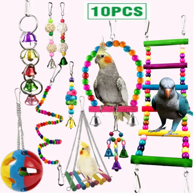 10x Set Vogelspielzeug Papageienspielzeug Schaukel Hängende Glocke Wellensittich