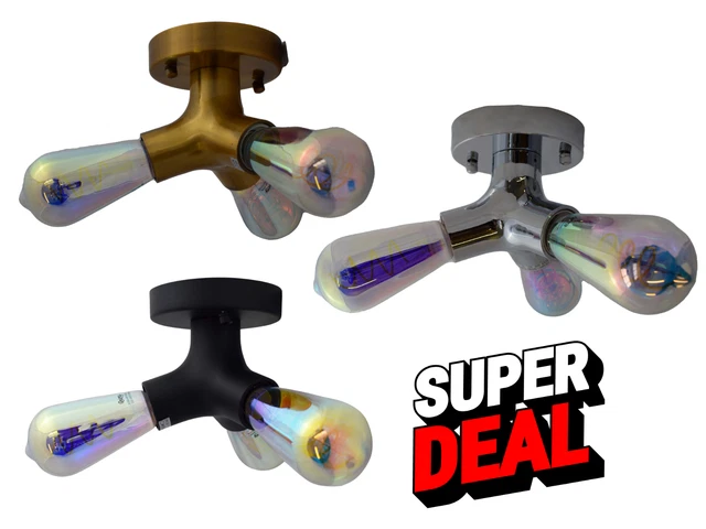 LED Flush 3 Ceiling or Wall Light Fitting 3 E27 Lamp holders 3 way lounge