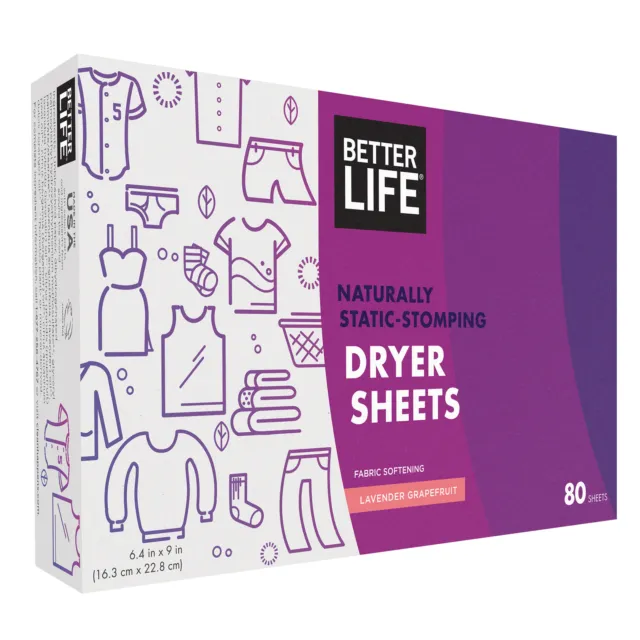 Better Life Hypoallergenic Dryer Sheets, Lavender Grapefruit, 80 Count (3 Pack) 2