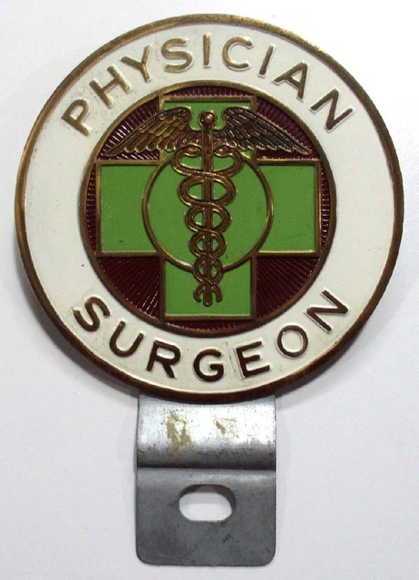 1940s Antique Doctor Physician Surgeon Porcelain License Plate Topper Badge
