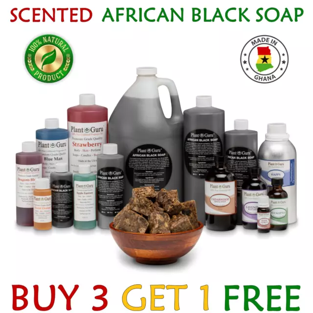 SCENTED African Black Soap Liquid Raw 100% Pure Organic Natural Body Face Wash