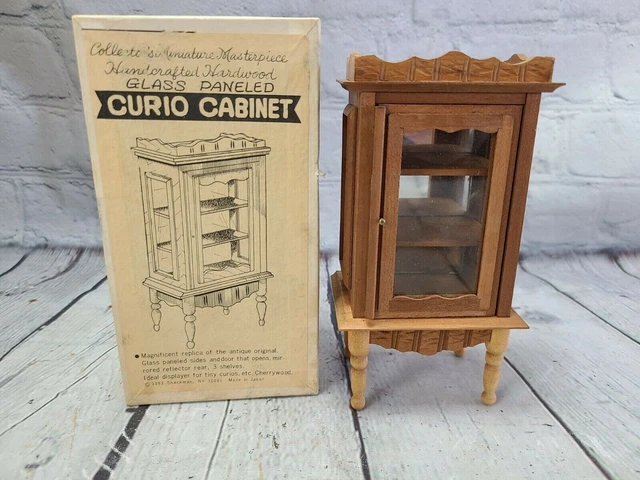 Vintage Shackman Dollhouse Miniature Handcrafted Wood Glass Panel Curio Cabinet