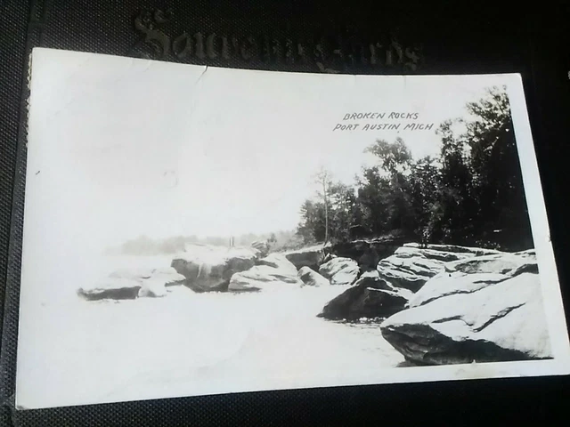 Postcard Port Austin  Bad Axe Michigan MI RPPC Broken Rocks