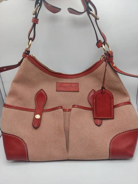 Dooney & Bourke Medium Red Leather Check Canvas Lucy Shoulder Bag