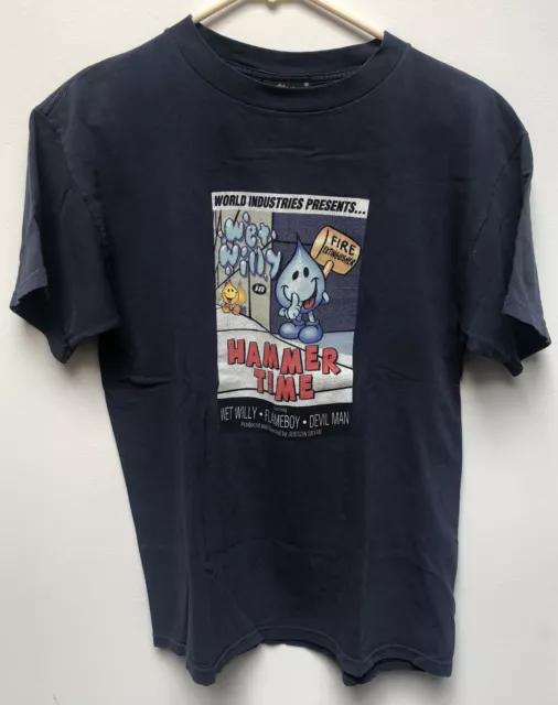 Vintage 90s World Industries Hammer Time Shirt Size Medium Wet Willy Navy Tee