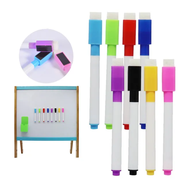 8 Color Whiteboard Marker Pens With Dry Wipe Erase Magnetic Eraser Lid AU Stock