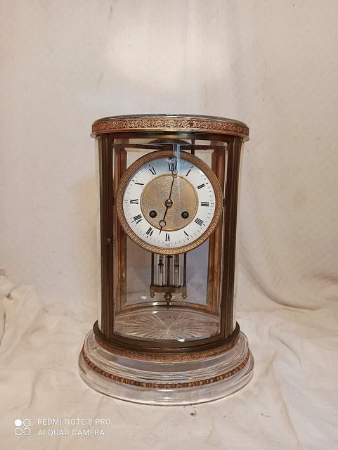 Pendule cage verre ovale deux ressorts ok mouvement a reviser