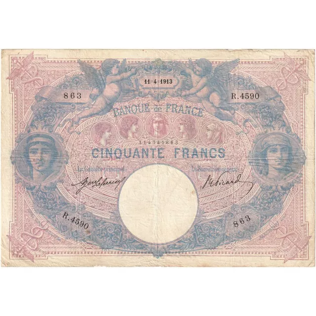 [#334655] France, 50 Francs, Bleu et Rose, 1913, R.4590, TB+, Fayette:14.26, KM: