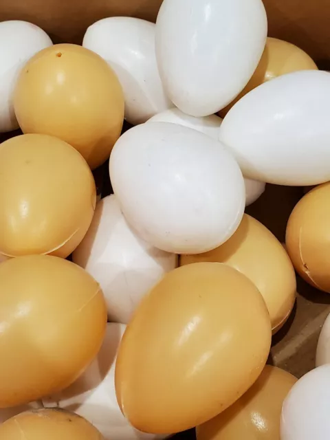 Lot of 57 Fake Prop Store Display Large Plastic Chicken Eggs - White / Brown 3