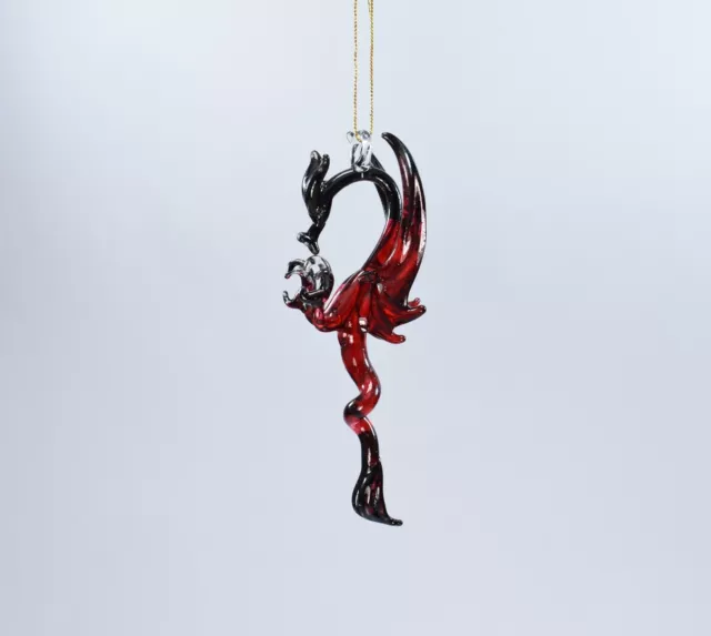 Hanging Red Black Dragon of Blown Glass Crystal