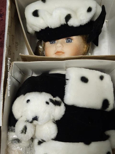 Vintage NIB 16" Tall Porcelain Doll - Dalmatian Danielle with Dalmatian Dog