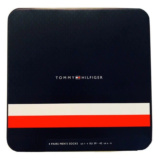 Tommy Hilfiger original 4 paires de chaussettes pour hommes Royaume-Uni 6-8 + étain cadeau d'anniversaire de Noël