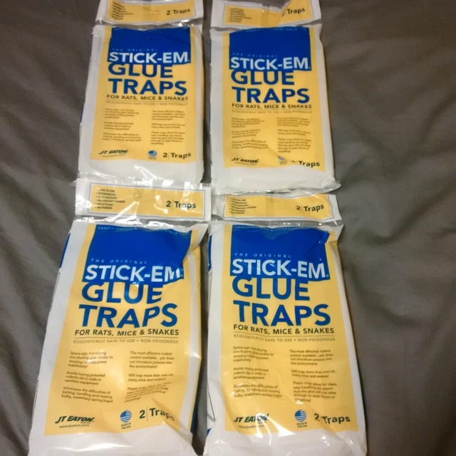 Lot of 4 Double Packs STICK-EM GLUE TRAPS JT EATON - Rats, Mice & Snakes