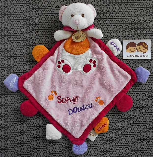 DOUDOU Peluche Babynat' CHAT OURS ? Plat SUPER DOUDOU CRAK GRELOTS ROSE  D1260