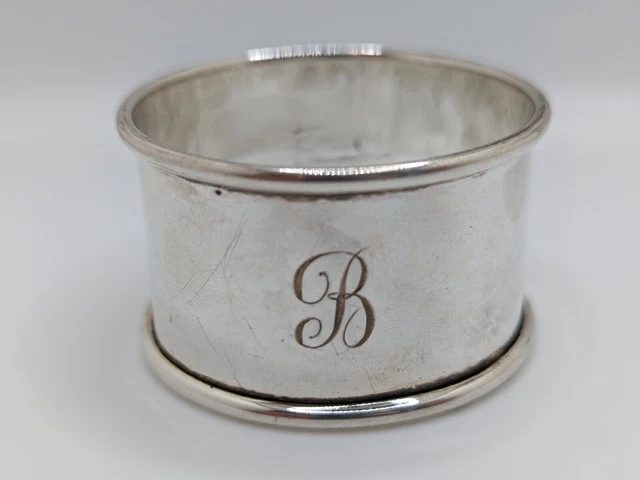 Antique English Sterling Silver Napkin Ring "B" initial engraving, dated 1936