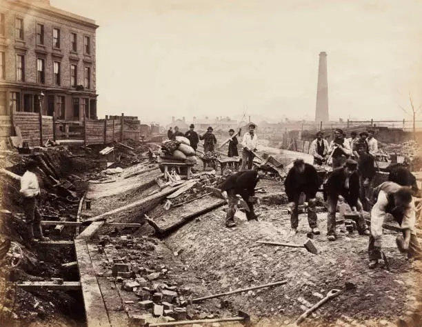 Construction Of The Metropolitan District Railway, London, C 186 Train Old Photo