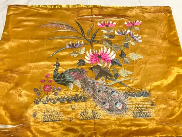 Antique Chinese Qing Dynasty Silk Embroidered textile Panel wall hanging 22X17in