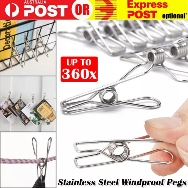 Up to 360x Stainless Steel Clothes Pegs Hanging Clip Pin Laundry Windproof Clamp