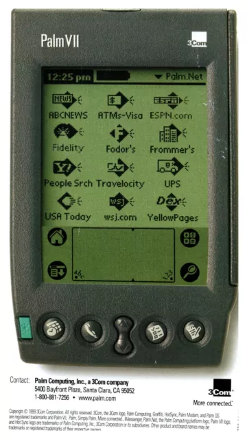 1999 Palm VII PDA Handheld Pocket PC Vintage Brochure - RARE