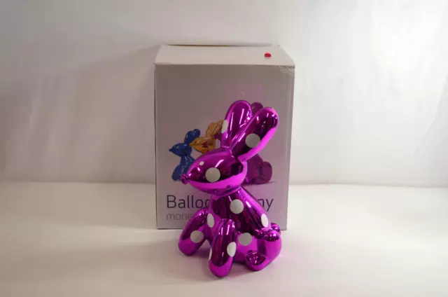 Balloon Bunny Money Bank Made by Humans Purple Finish Ceramic New Open Box