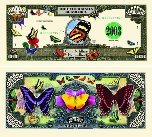 Pack of 50 - Butterfly One Million Dollar Bill Novelty Bill Collectible