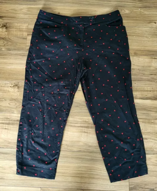 TU SAINSBURYS BLACK cropped trousers ditsy red heart print ladies 14 12.99 PicClick UK