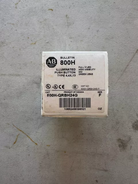 Allen Bradley 800H-QRBH24G Green LED Pilot Light Push Button 24V N.O. N.C.