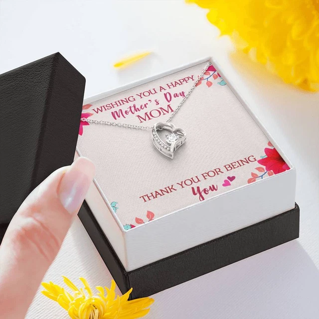 Wishing You a Happy Mothers Day - Message Box Heart Pendant Necklace