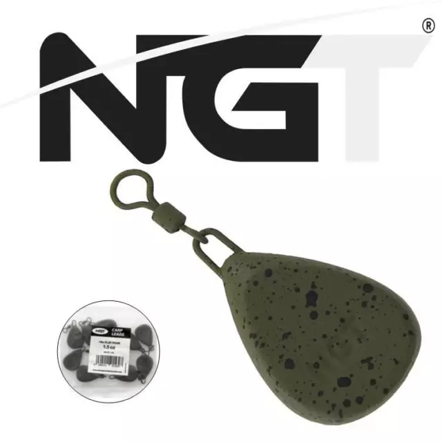 CARP FISHING LEADS SWIVEL 1.50 - 3.0oz  FLAT PEAR 5- 10 PACK WEIGHTS LEAD NGT