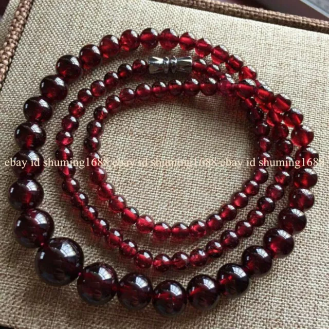 Collar de perlas redondo de piedras preciosas rojo vino real de 5-11 mm 18" AAA