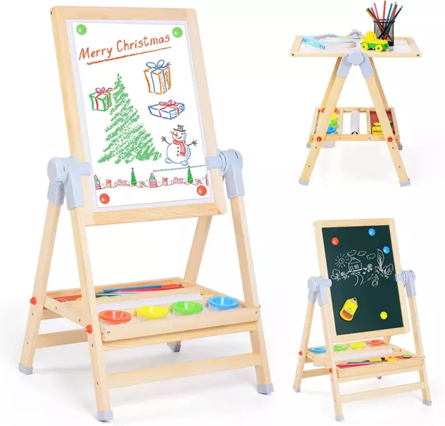 Art Easel for Kids, 360°Rotating Adjustable Toddler Easel, Double Sided Wooden K